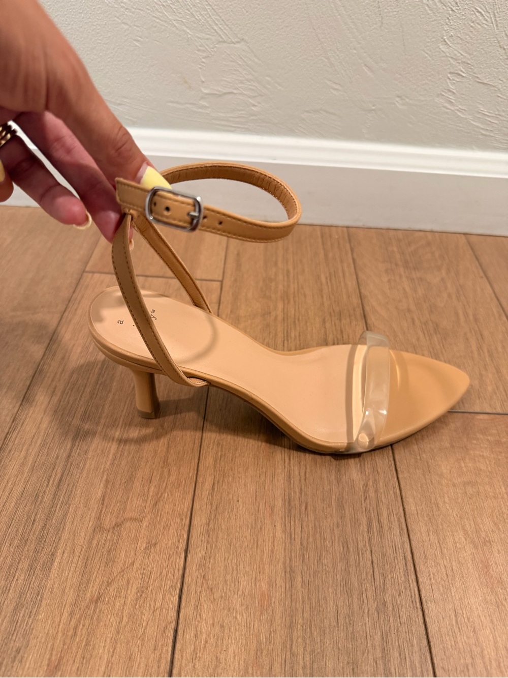 a new day Tan Ankle-Strap Clear Toe Kitten Heel Sandals NWOT